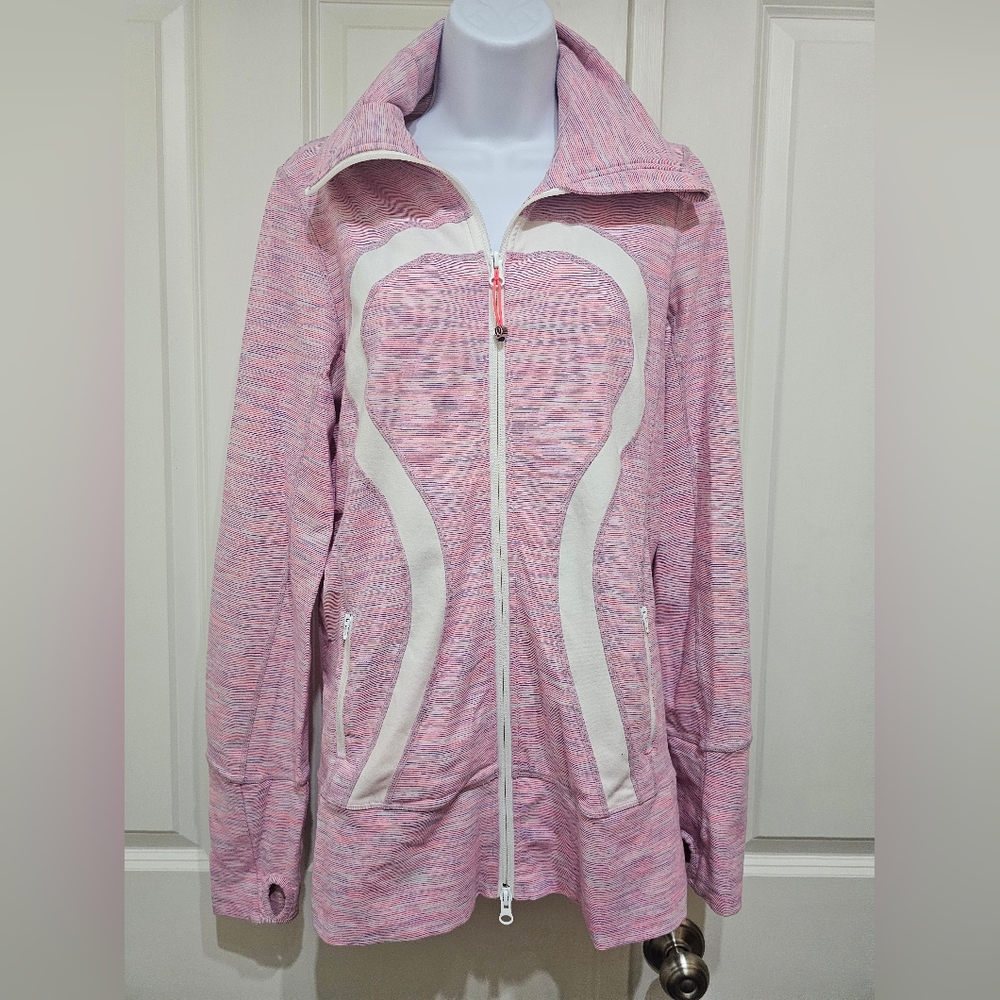 ​Lululemon Define Jacket Luon Pink Purple Space Dye Stripe White Trim Size 8 - Picture 2 of 8